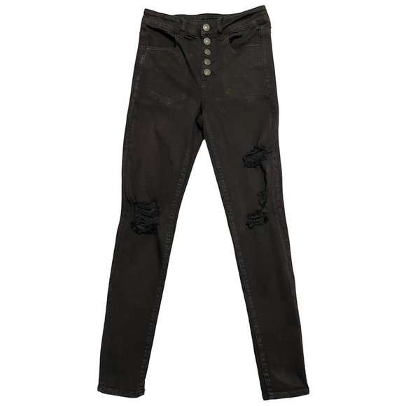 American Eagle Black Super Hi-Rise Jegging Distressed 4 Regular - Picture 1 of 9